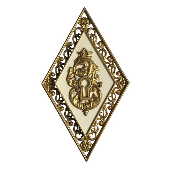 Syroco Set Of 4 Vintage Gold Diamond-Shaped Wall Plaques Ornate Design MCM Decor - Picture 7 of 16